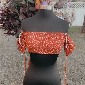 Red and white floral top